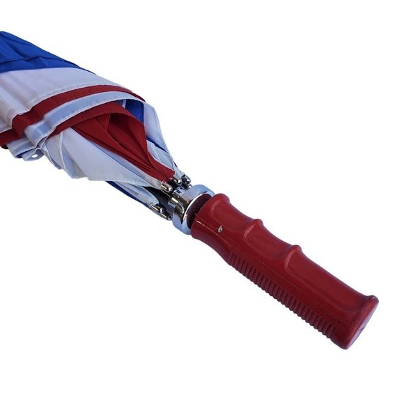 Vintage Extra Large Size Shaw Umbrella Red White Blue Fiberglass Shaft Shade - Picture 8 of 8